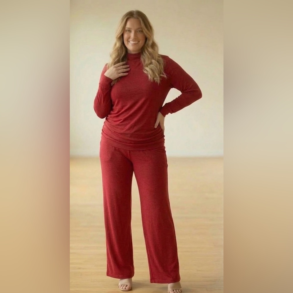 AMAZON Long-sleeved Mock-neck Top and Wide-leg Pants Set NWOT [L]